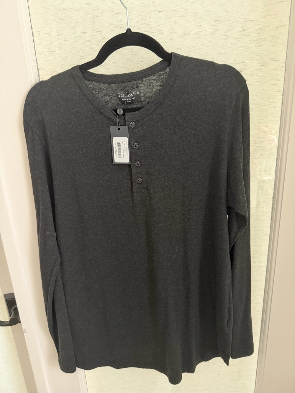 Goodlife Men's Long-Sleeve Henley in Charcoal Gray